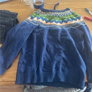 Modcloth Navy and Multicolor Patterned Sweater